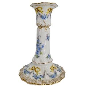 Dresden Antique Porcelain Candlestick 1880s Floral Gold Gilt Hand Painted German